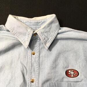 Vintage SF 49ERS NFL  Champions Denim Button Up Shirt Men's  Medium see distress